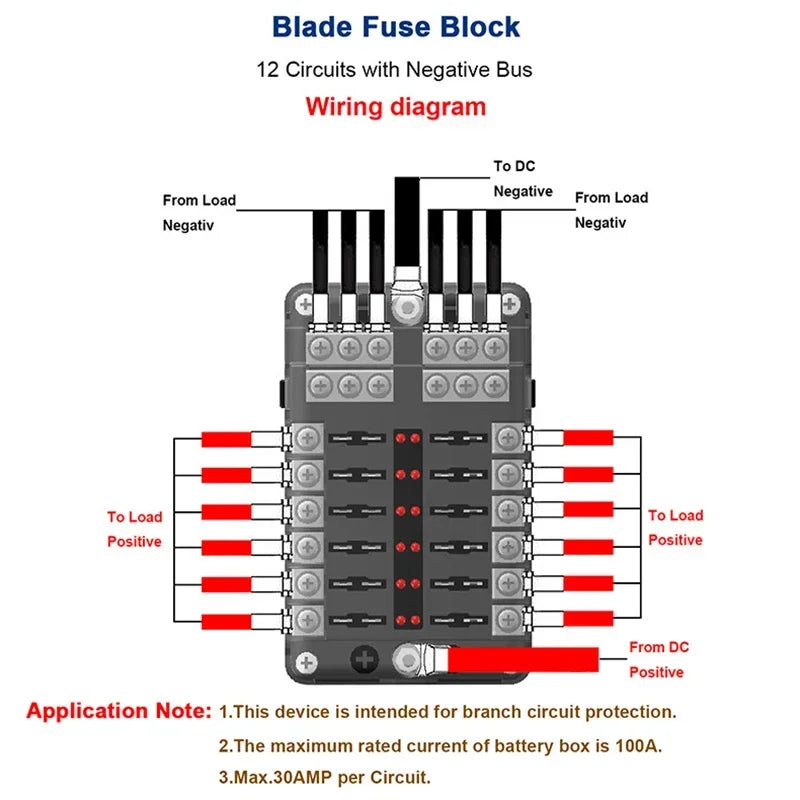 Fuse Box 6 Way Blade Fuse Block Holder Waterproof M5 Stud With LED Indicator Light For Auto Car Boat Turck Marine 12V 32V Amagi