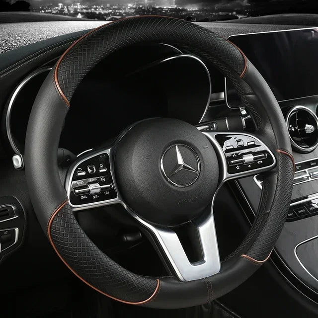 38 Cm/15 Inches Universal Car Faux Leather Steering Wheel Cover Sweat-absorbent And Breathable Handle Interior Upgrade New Amagi