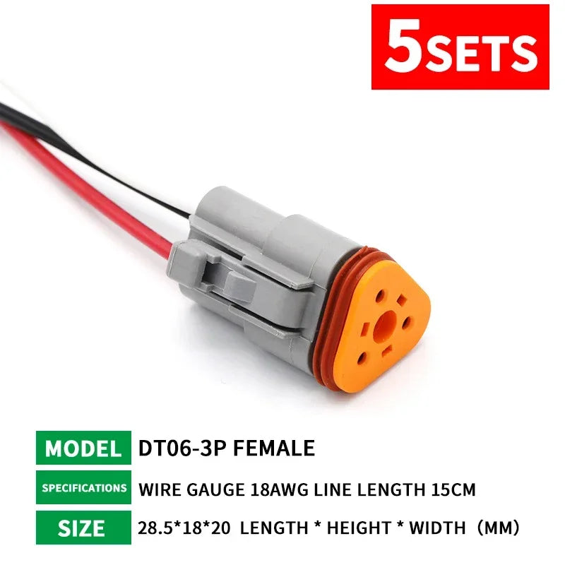 5 Sets Deutsch DT Connector with 15cm Wiring Harness DT06-2S/DT04-2P 2P 3P 4P 6P 8P 12P Waterproof Electrical Connector