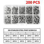 DIN914 304 Stainless Steel Hex Socket Point Grub Screws Set with M3, M4, M5, M6, M8, M10 Sizes - High - Hardness Assortment
