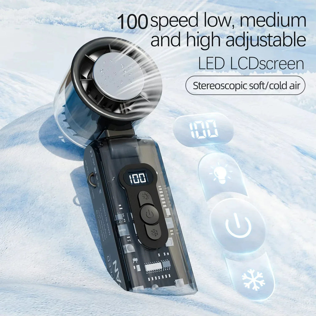 Motorcycle High-speed Cooling Handheld USB Rechargeable Portable LED Digital Display Mini Fan Ice Compress Fan Power Bank Amagi