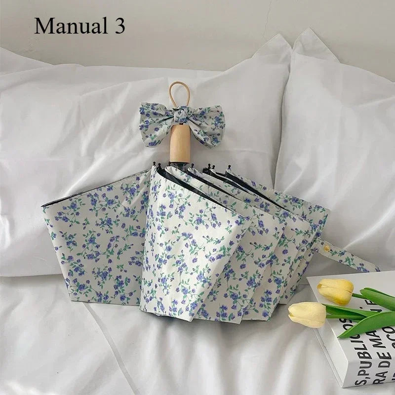Flower Windproof Fully Automatic Sunshade Umbrella, UV Resistant Women's Folding Dual Purpose Umbrella, Wind and Rain Res Amagi