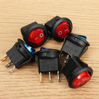 Round Boat Rocker Switch with LED On/Off 3-Pin 2-Position Snap 20A 12V Red LED for Marine Motorcycle Switches DIY Replacement
