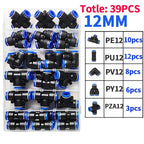 39 PCs/Box Boxed Pneumatic Fittings PU-12/PE-12/PZA-12/PY-12/PV-12 Quick Release Connectors Kit For 4mm Plastic Hose Couplings