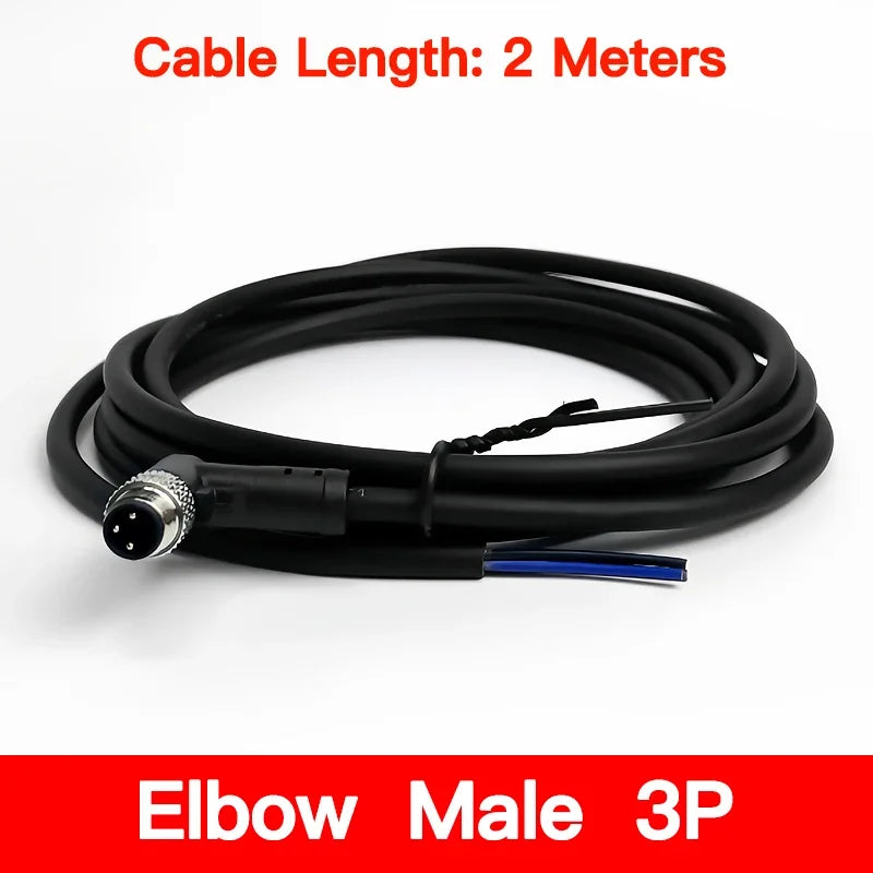 2m M8 Sensor Connector Cable, Straight & Right Angle Options, Male/Female, 3/4/5/6/8 Pin, Waterproof Molded Plug for Industry