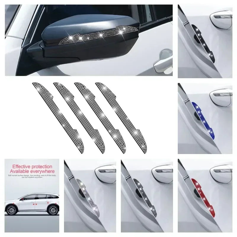 Bling Rhinestone Car Door Handle Scratch Protectors Suitable For All Cars Vehicles SUVs Side Mirrors Car Door Edge Guards Amagi