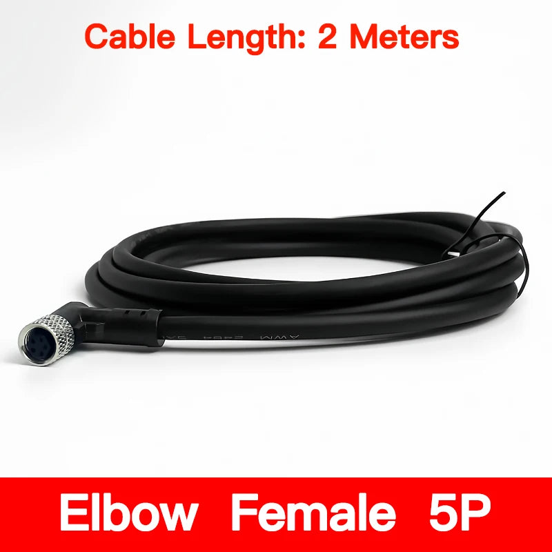 2m M8 Sensor Connector Cable, Straight & Right Angle Options, Male/Female, 3/4/5/6/8 Pin, Waterproof Molded Plug for Industry