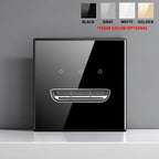 European British French Standard Tempered Glass Switch Socket with Indicator Light , Self-Reset 1 2 3 4 Gang Wall Panel Outlets