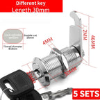 Cabinet Cam Lock Set, 5 Pack Two-Sided Keyed Alike 16MM-30MM Cylinder Cam Locks Secure Mailbox File Drawer Compartment Lock