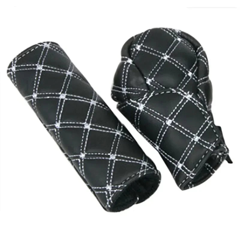 2 in 1 Set Car Faux Leather Gear Shift Knob Cover Hand Brake Cover Sleeve Car Interior Protect Cover Accessories New