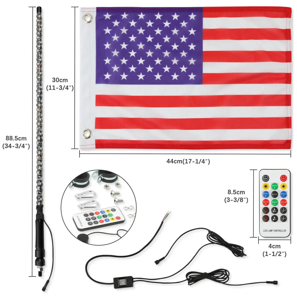 3FT Spiral Whip Lights Remote Control Turn Signal Brake Function Dream-Color Dancing For UTV RZR Can-Am SxS Sand Dune Buggy Truc