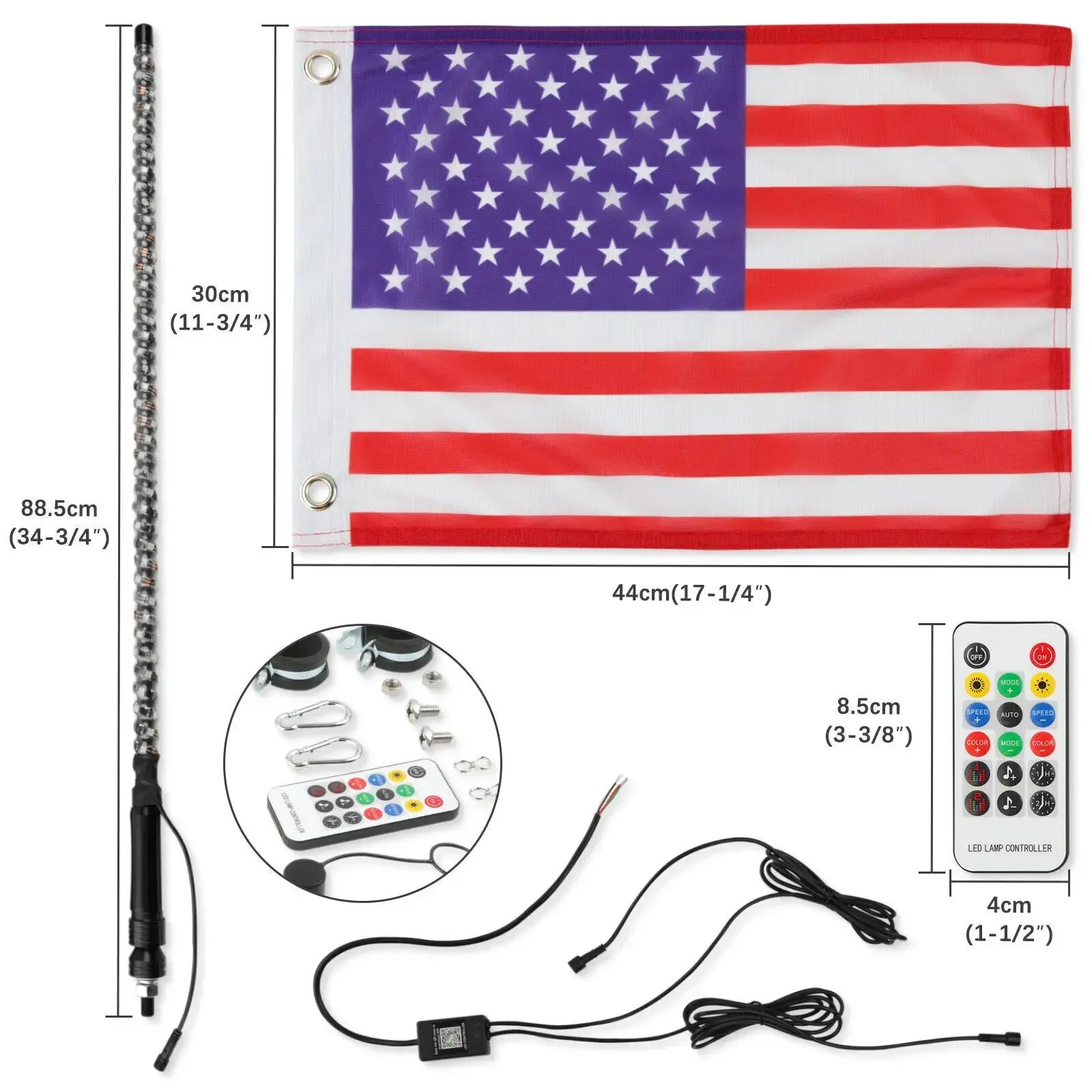 3FT Spiral Whip Lights Remote Control Turn Signal Brake Function Dream-Color Dancing For UTV RZR Can-Am SxS Sand Dune Buggy Truc