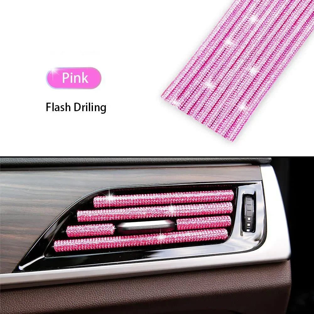 Car Vent Diamond Decorative Strip Fashion Luxury Car Air Conditioning Decoration Stripe Grille Sticker Accessories Amagi
