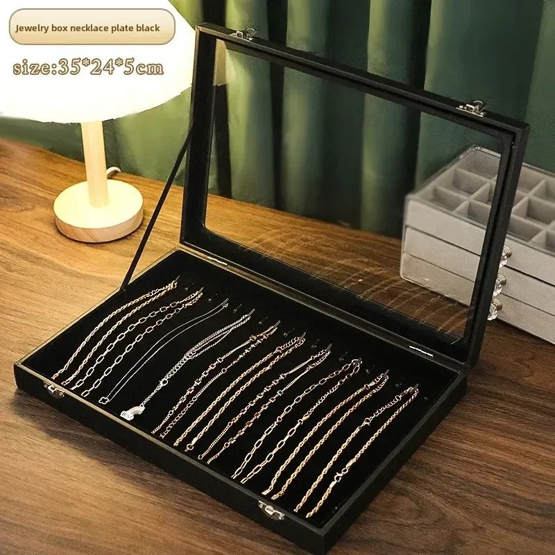 Black Jewelry Box Display Case for Rings Bracelets Earrings Necklaces with Lid Dustproof Glass Grid Storage Organizer Amagi