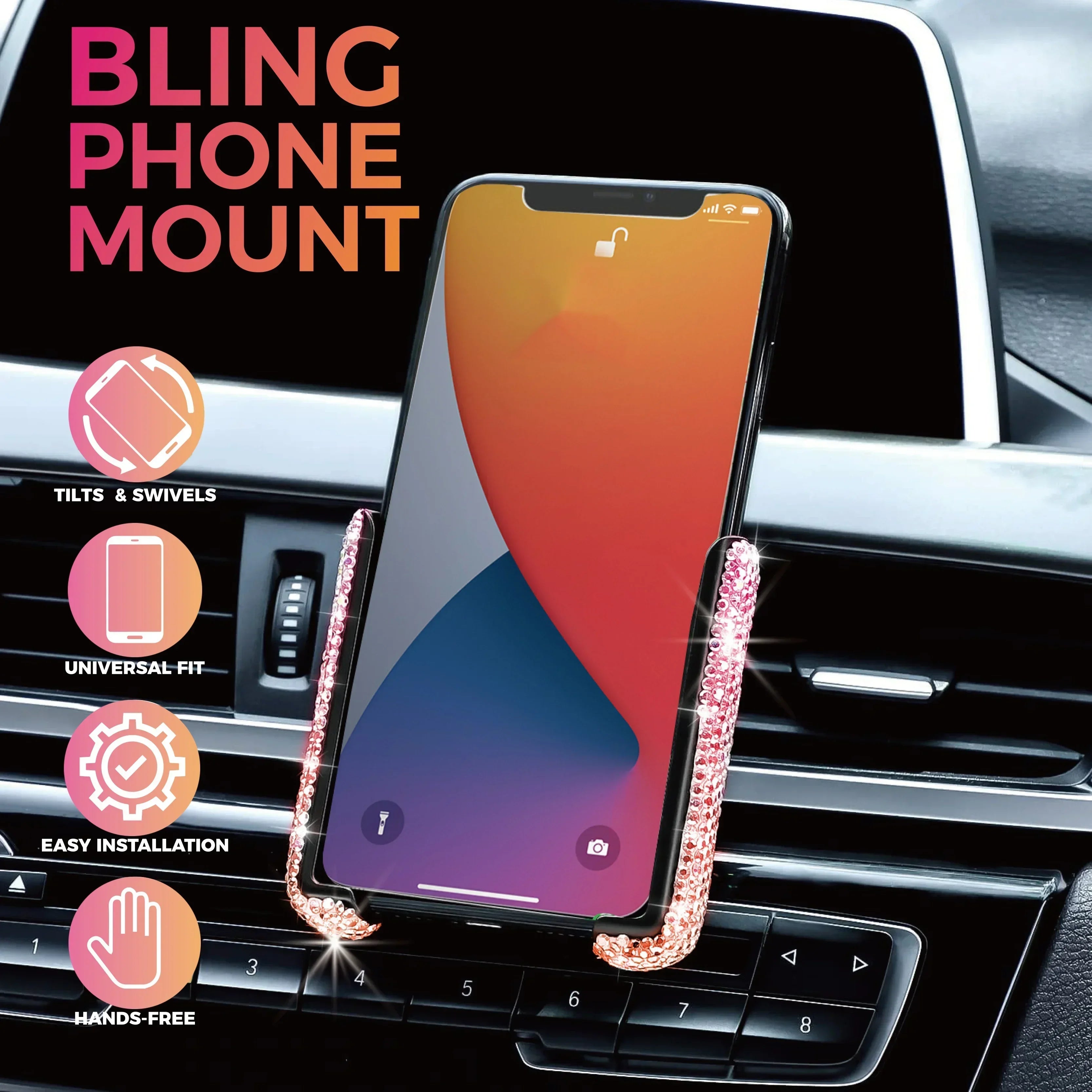 Car Phone Holder Women Diamond Crystal Car Air Vent Mount Clip Mobile Phone Holder Stand in Car Bracket Interior Amagi