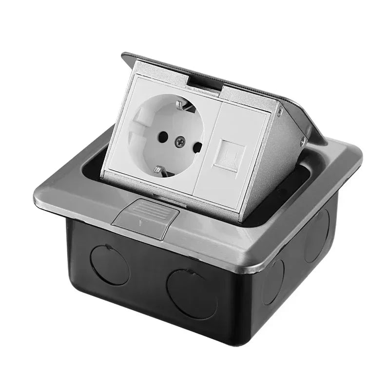Floor Electrical Outlet Pop Up Kitchen Countertop Waterproof Sockets Pop Out Receptacle Stainless Steel Box Golden Cover 15A