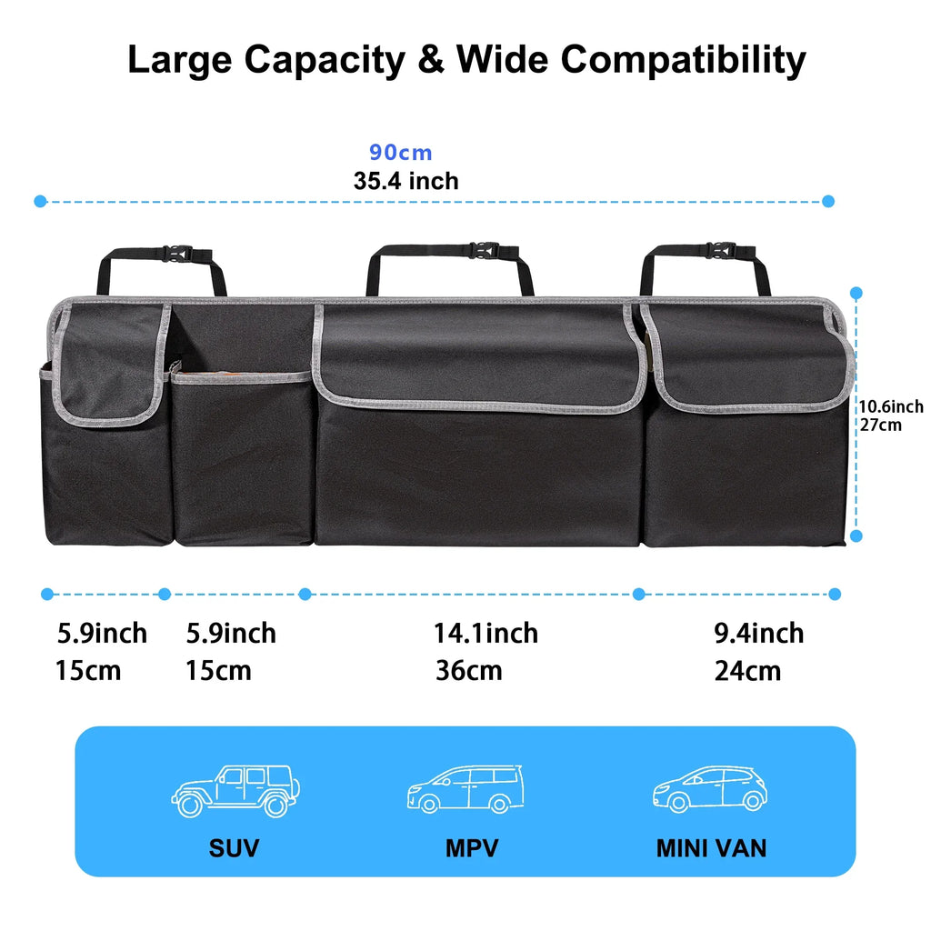 Car Trunk Organizer Durable Waterproof Collapsible with 4 Pockets Ideal for SUVs, Trucks MPVs Backseat or Trunk Storage Amagi