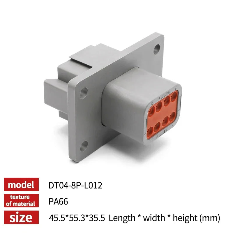 Deutsch DT Series IP68 Waterproof Connector with Fixed Flange Plug DT04-2P/12P for Auto/Truck/Bus Wiring 22-16AWG
