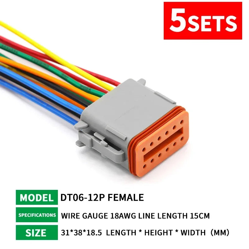 5 Sets Deutsch DT Connector with 15cm Wiring Harness DT06-2S/DT04-2P 2P 3P 4P 6P 8P 12P Waterproof Electrical Connector