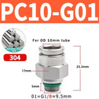 Stainless Steel PC-G Pneumatic Push-In Fitting, Straight Male G Thread Air Tube Connector for Air Compressor & Pneumatic Systems