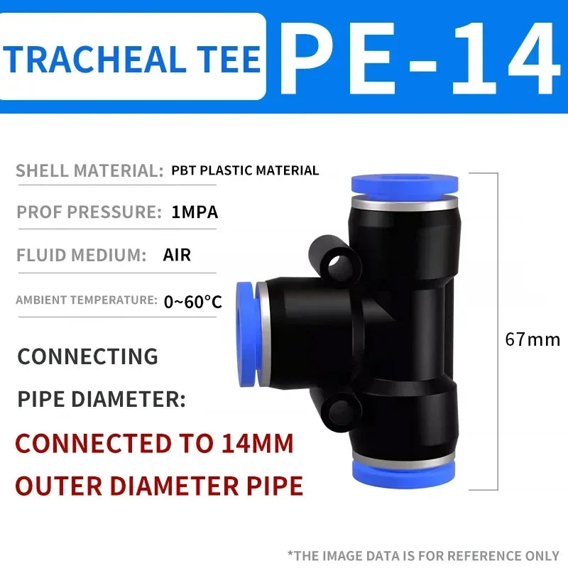 50/200 PCS PE Pneumatic Fittings 4/6/8/10/12/14/16mm Quick Connect Slip Lock Tee, 3-Way Plastic Air Water Hose Tube Connector
