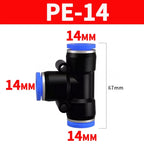 Pneumatic Push-In Quick Connector PE/PEG Plastic Tee Fittings (PE4 PEG6-4/8-4/8-6/10-6/8) for Air Compressor Fluid Systems Hose