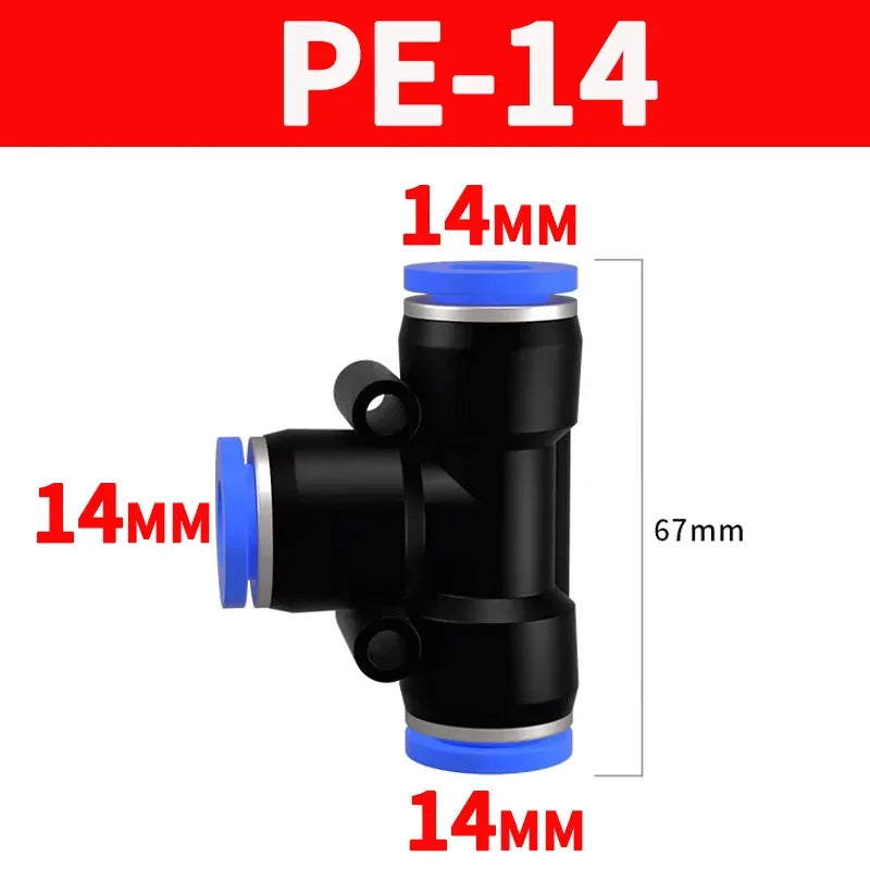 Pneumatic Push-In Quick Connector PE/PEG Plastic Tee Fittings (PE4 PEG6-4/8-4/8-6/10-6/8) for Air Compressor Fluid Systems Hose