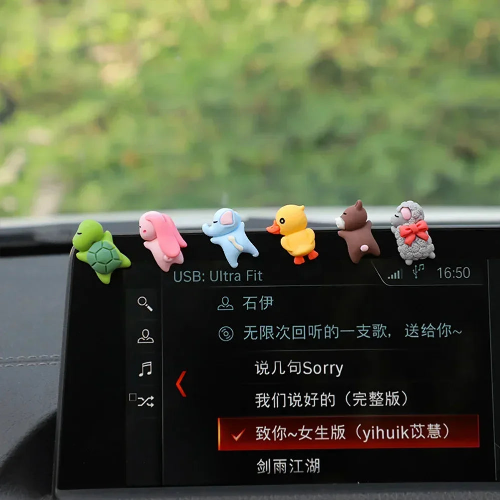 Car Ornaments Mini Sleeping Cute Animals Resin Bear Rabbit Sheep Turtle Resin Decoration Home Office Computer Decor Amagi