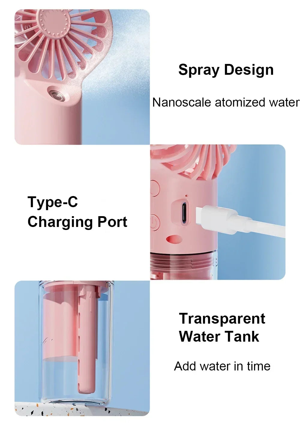 Portable Handheld Spray Fan - Mini Air Cooler with Water Refill, Humidifying Function & Powerful Airflow for Personal Use Amagi