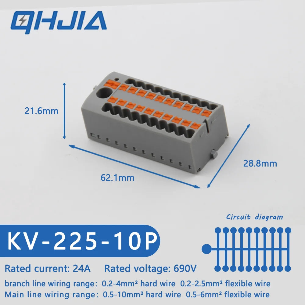 1 in Multiple Out Electrical Splitter Wire Connector Plug-in Terminal Block for Home Light Wiring Guide Rail Junction Box