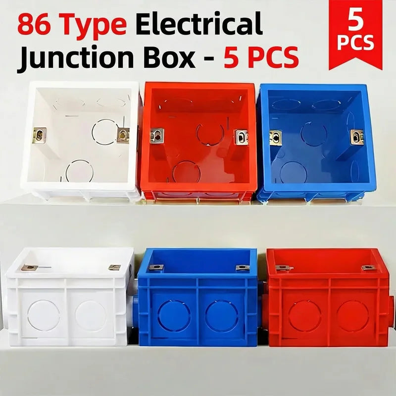 Type 86 Recessed Electrical Wall Back Box – Switch & Socket Mounting Box with Wire Slots, White/Blue, 5pcs