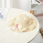Girls' Straw Hat Bag Matching Travel Sun Hat Flower Children's Sun Hat Outdoor Fashion Fisherman Hat Sunscreen Hat Amagi