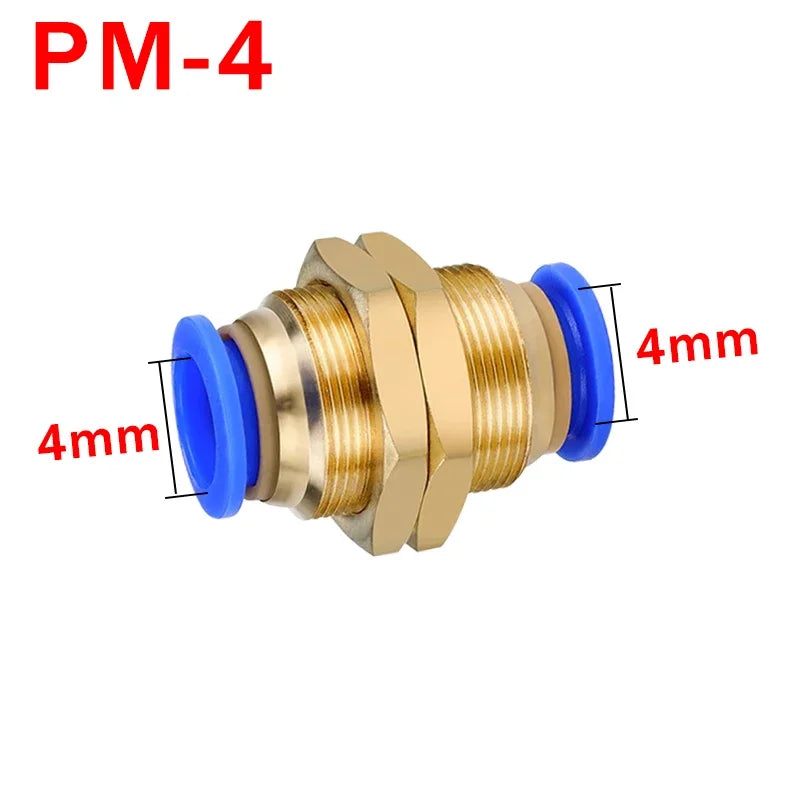 5PCS PM Push to Connect Fittings 4/6/8/10/12mm Bulkhead Union Quick Release Air Connector for 1/8-1/2" Thread Pneumatic Fittings