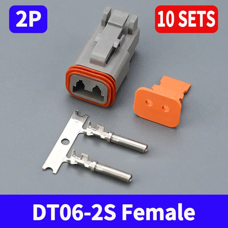 10 Sets Deutsch DT Connector DT06-2S/DT04-2P 2P 3P 4P 6P 8P 12P Waterproof Electrical Connector For car Motor With Pins 22-16AWG