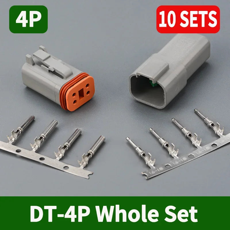 10 Sets Deutsch DT Connector DT06-2S/DT04-2P 2P 3P 4P 6P 8P 12P Waterproof Electrical Connector For car Motor With Pins 22-16AWG