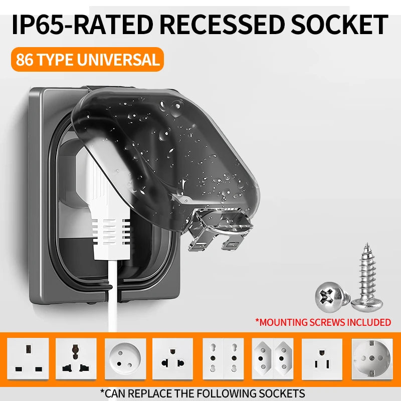 IP65 Waterproof Outdoor Socket- 16A High Power Wall Plate, 250V US/Thai Style 10A Receptacle, Bathroom & Weatherproof Electrical