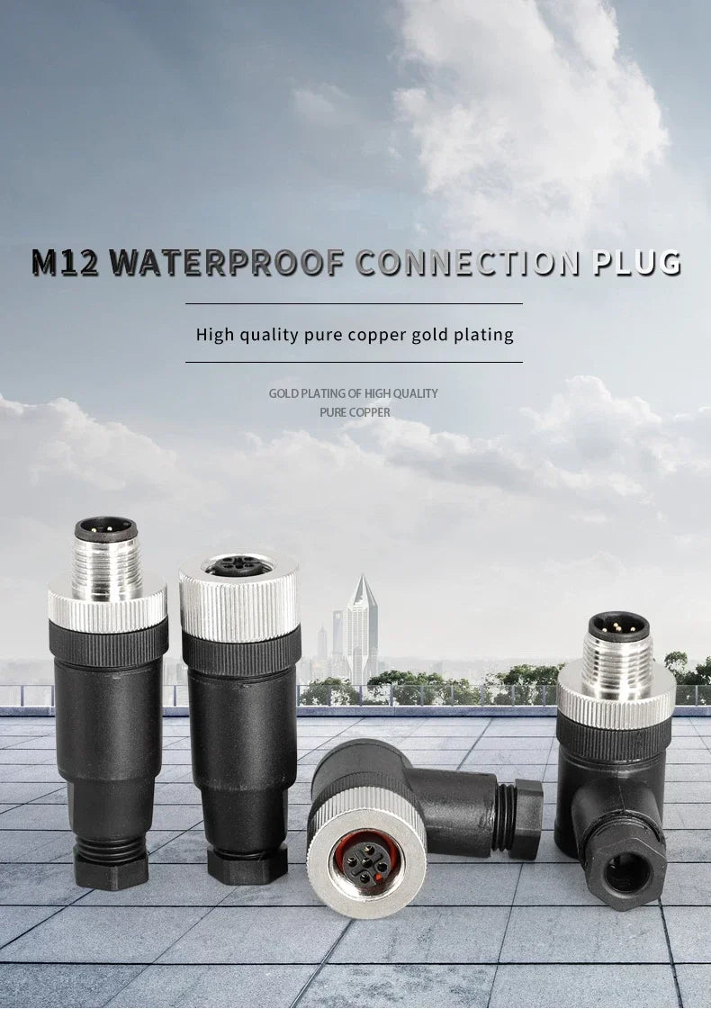 1Pcs M12 12MM Sensor Connector Straight Angle Male Female Waterproof Screw Threaded Plug Coupling 4 5 8 Pin PG7