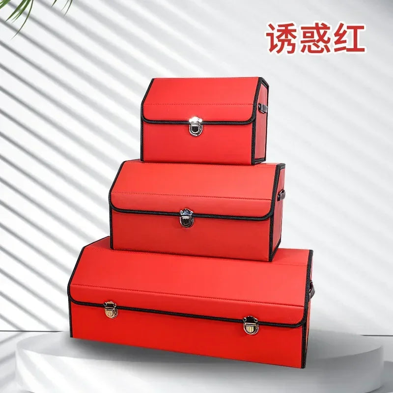 Car Trunk Organizer Box Large Capacity Auto Multiues Tools Storage Bag Stowing Tidying Leather Camping Outdoor Car Storage Bags