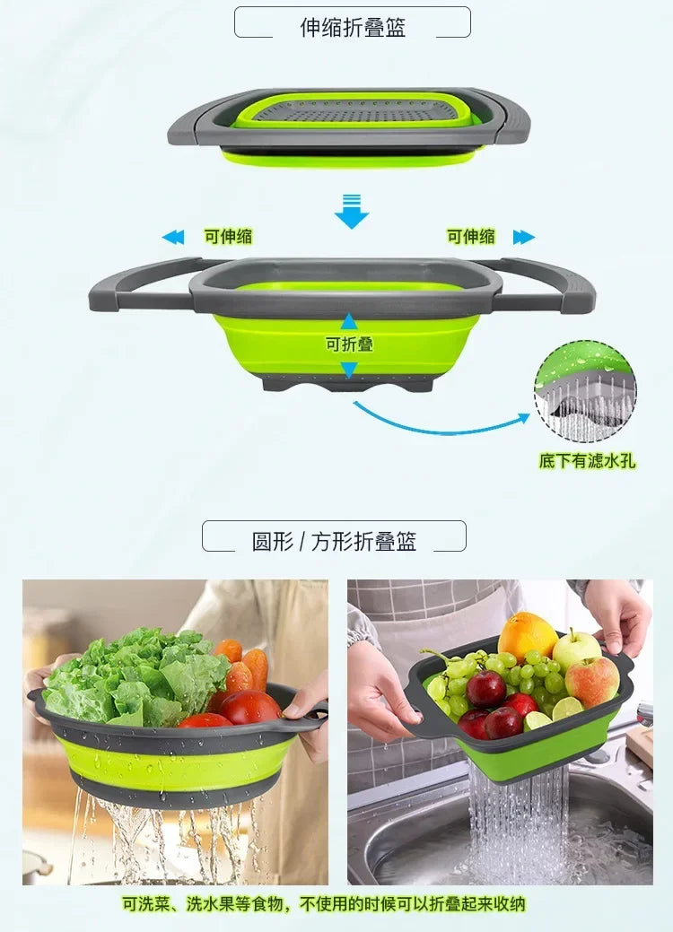 Household Kitchen Folding Wash Portable Sink Foot Bucket Cutting Board Plastic Foldable Basin Travel Outdoor Camping Tools amagi