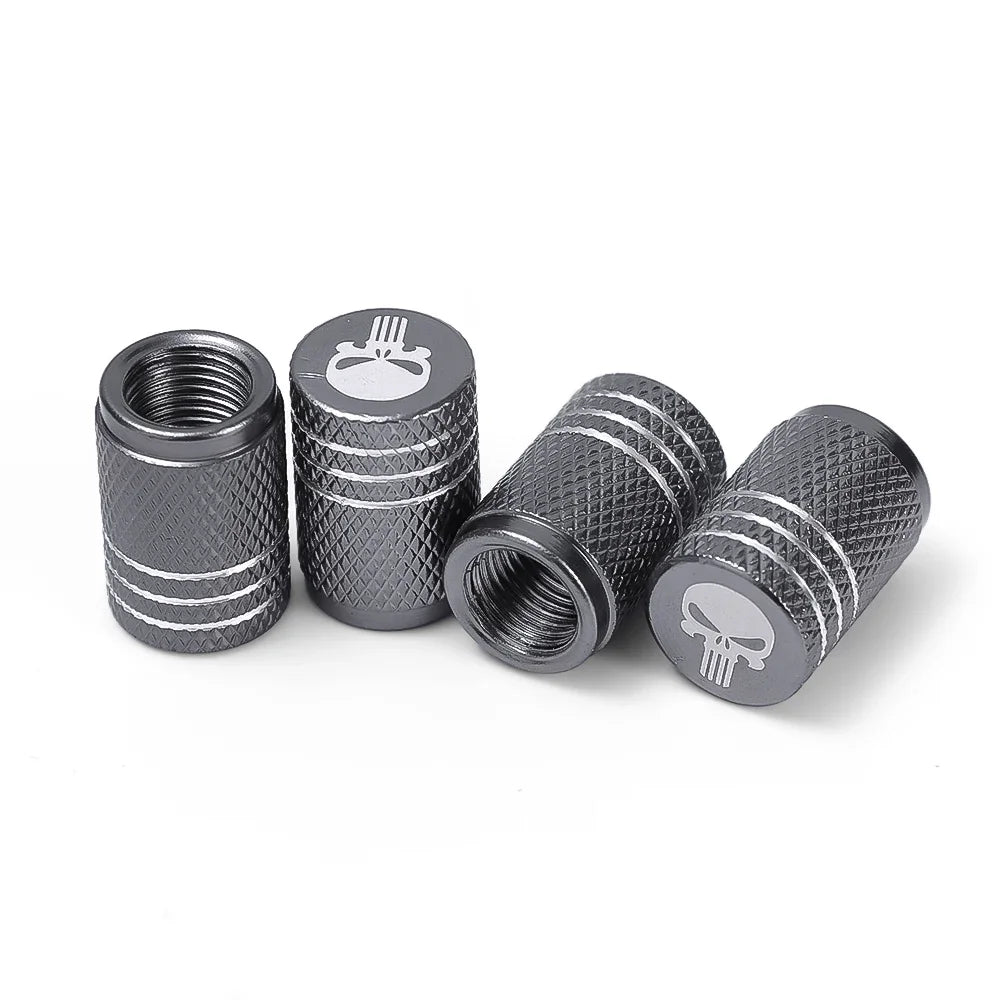 4pcs/pack Creative Skull Head Logo Car Tire Valve Caps - Aluminum Alloy Valve Core Cover with Sealant Pad Accessories Tools New