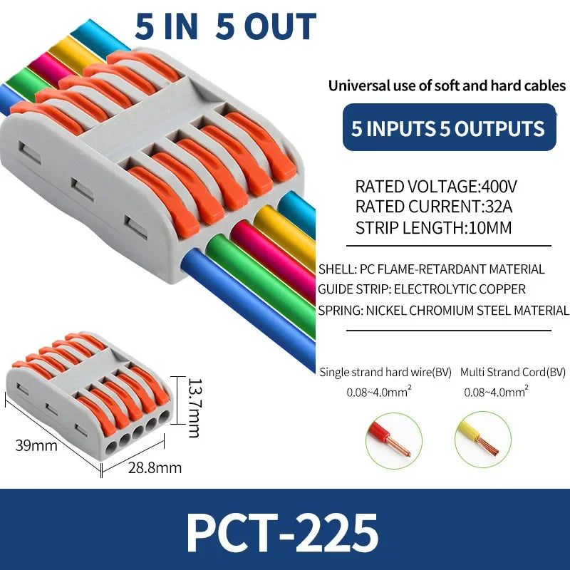 10/1000PCS Mini Fast Wire Connector Universal Wiring Cable Connector Push-in Conductor Terminal PCT-222/224 SPL-42/62 SPL-2/3/1