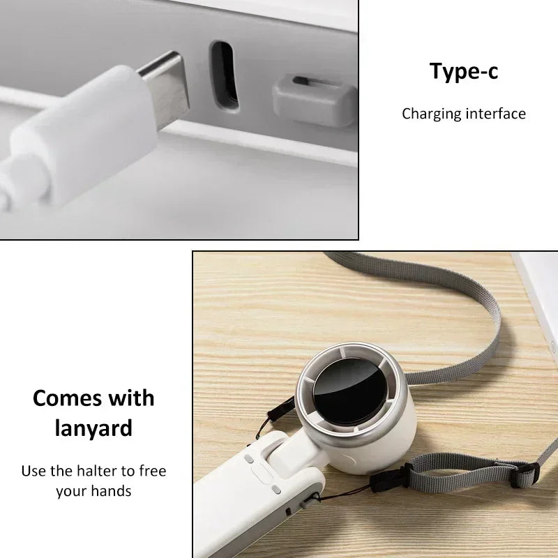 Car Portable Mini Fan 3600mA Rechargeable Battery USB Foldable Handheld Fan Turbo Bladeless Small Pocket Fan for Outdoor Amagi