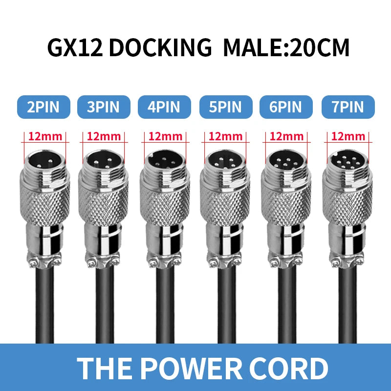 1PCS GX12 Auto Waterproof Connectors 2-7 Pins with Power Cable Line Socket Plug—Suitable for Industrial Machinery and Equipment
