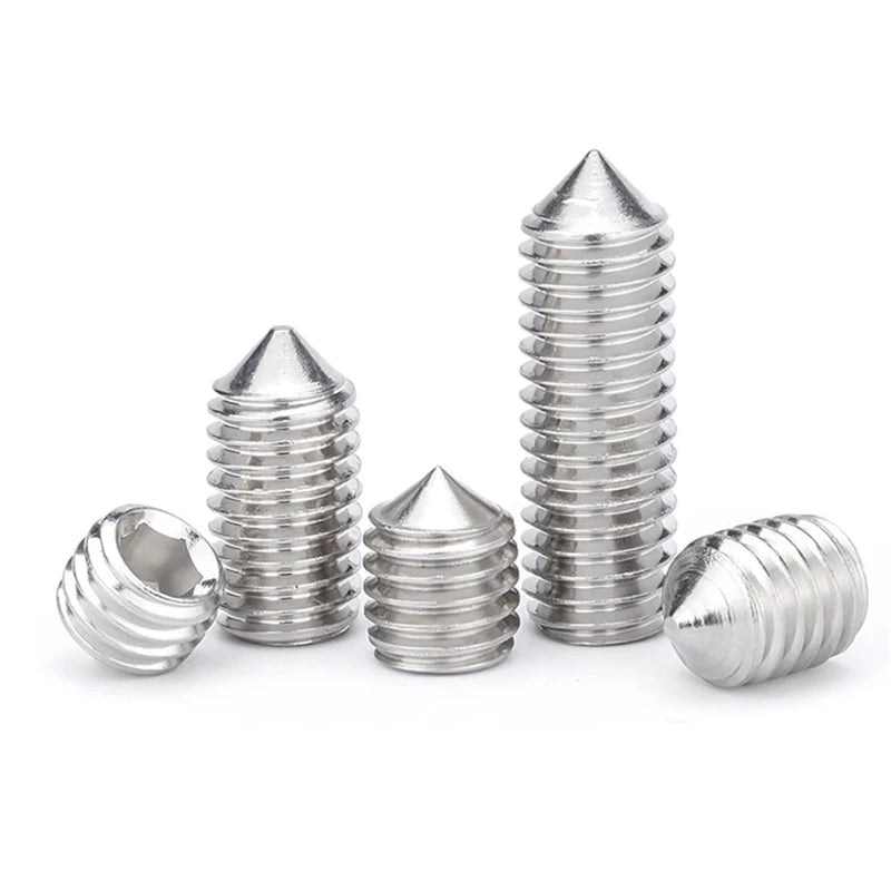 DIN914 304 Stainless Steel Hex Socket Point Grub Screws Set with M3, M4, M5, M6, M8, M10 Sizes - High - Hardness Assortment