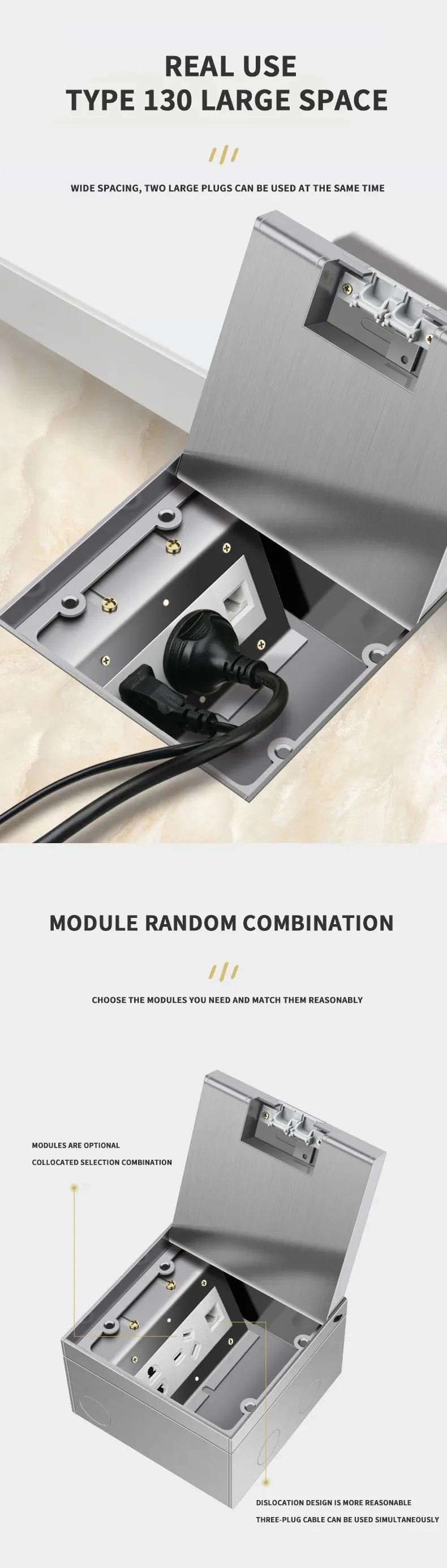 Stainless Steel Floor Socket Outlet, Hidden Flush Mount Electrical Floor Power Socket for EU US FR BR IL Standard Plug