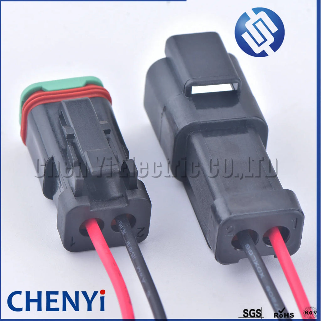 Deutsch DT series black 2 Pin Auto Waterproof Connector excavator headlight boom light Wire Harness pigtail Plug DT06-2S DT04-2P
