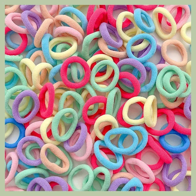 100/300PCS Colorful Basic Nylon Ealstic Hair Ties for Girls Children Ponytail Hold Scrunchie Rubber Band Kids Basic Hair Amagi