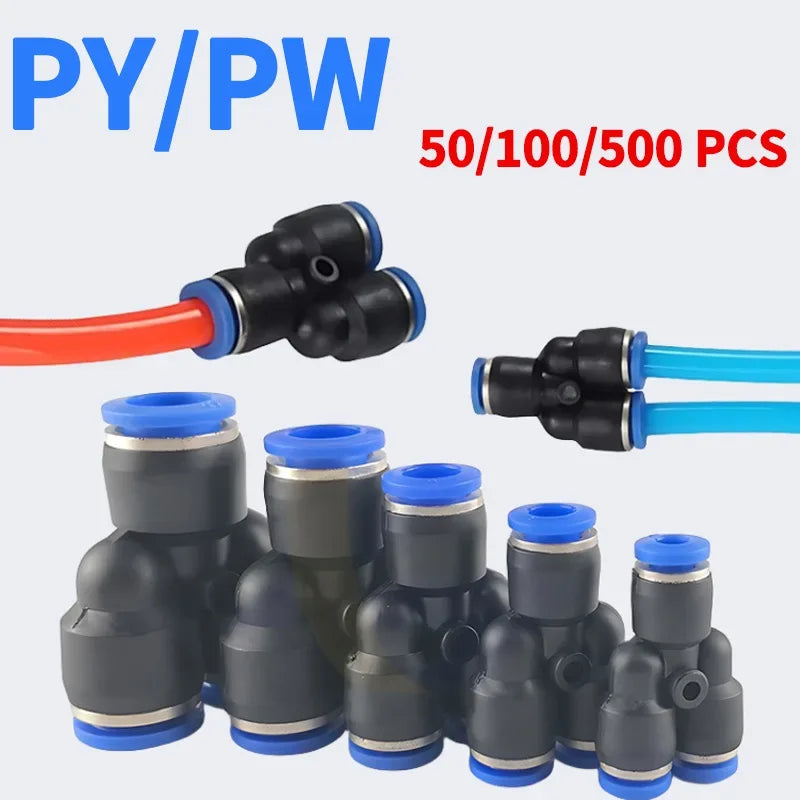 Pneumatic Push-to-Connect Fittings Kit 20/100/500PCS Y W Shaped Air Water Oil Hose Connectors for Nylon Polyurethane Tubing