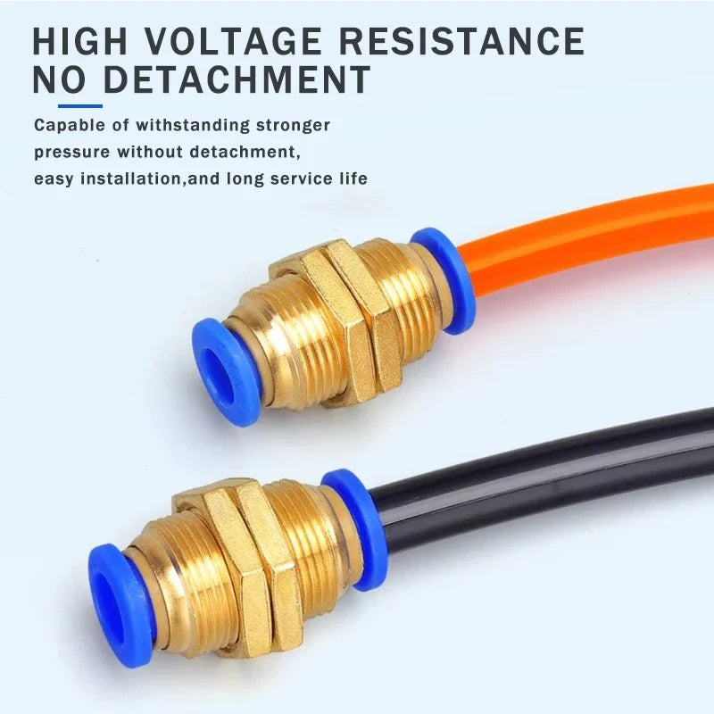 5PCS PM Push to Connect Fittings 4/6/8/10/12mm Bulkhead Union Quick Release Air Connector for 1/8-1/2" Thread Pneumatic Fittings