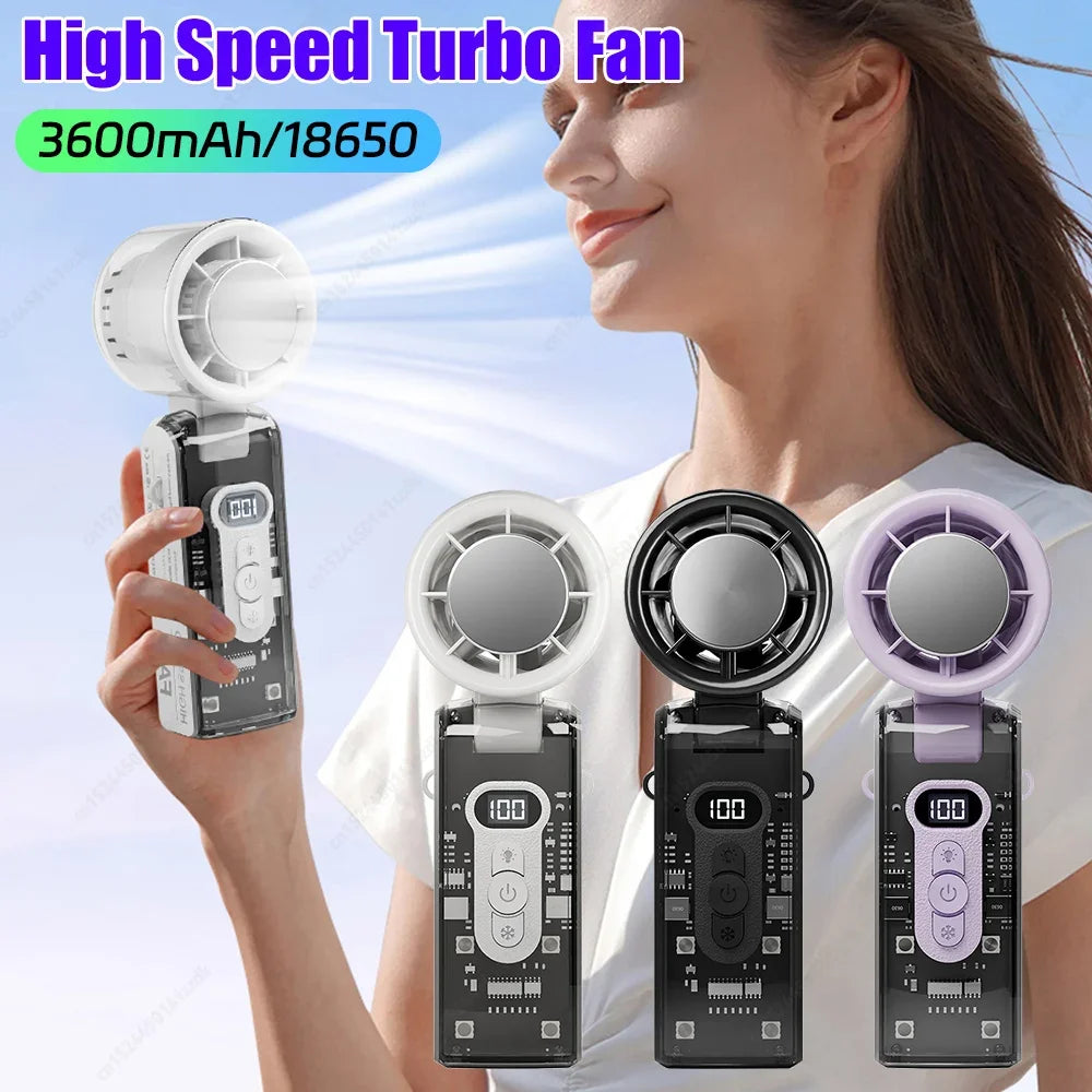 Motorcycle High-speed Cooling Handheld USB Rechargeable Portable LED Digital Display Mini Fan Ice Compress Fan Power Bank Amagi